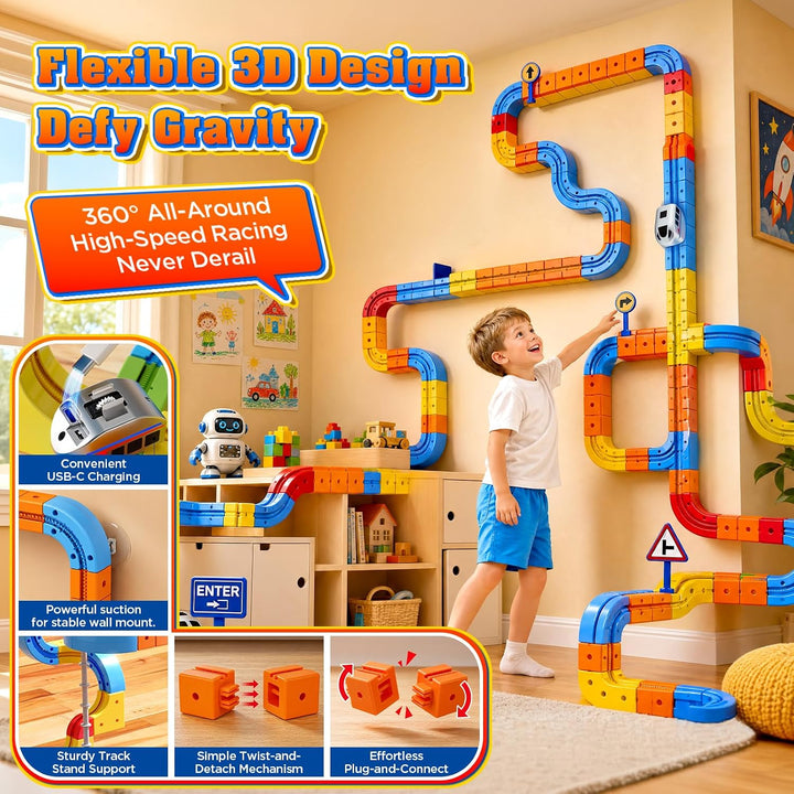 Cube Track Set 149pcs, Elektrisches Eisenbahnset mit Fernbedienung, 2 Züge (1x ferngesteuert), Flexi