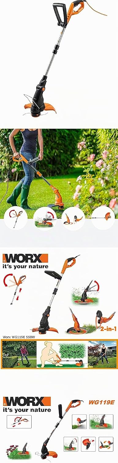 WORX WG119E Rasentrimmer 550W – Rasen Schneider mit 2-in-1 Funktion: Trimmen &amp; Kantenschneiden – Ink