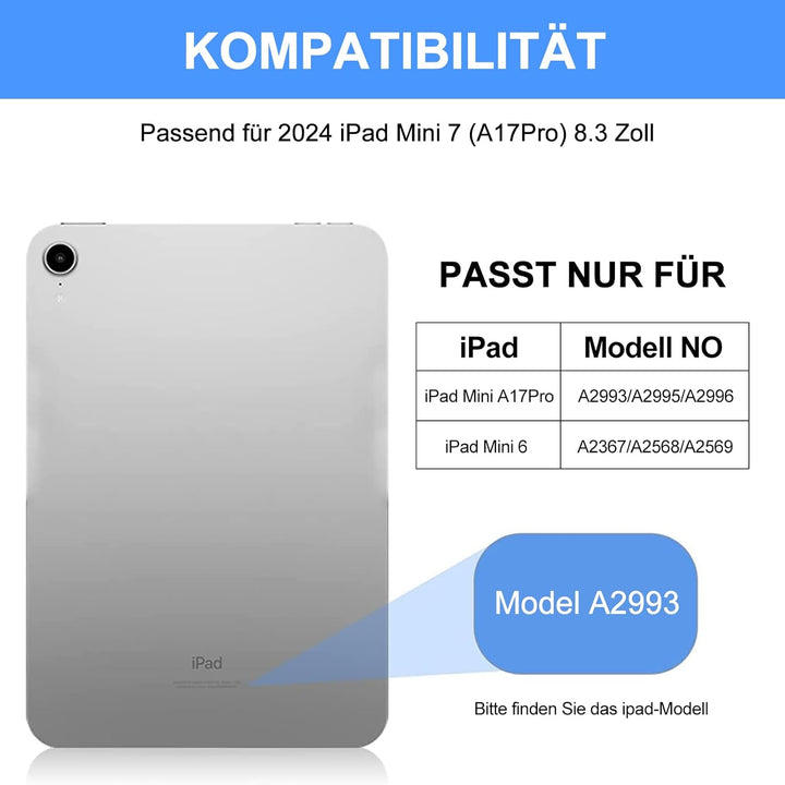 SENGBIRCH Hülle mit Tastatur für iPad Mini 7 (A17 Pro) 8.3" 2024 - QWERTZ Deutsche Beleuchtung Tasta