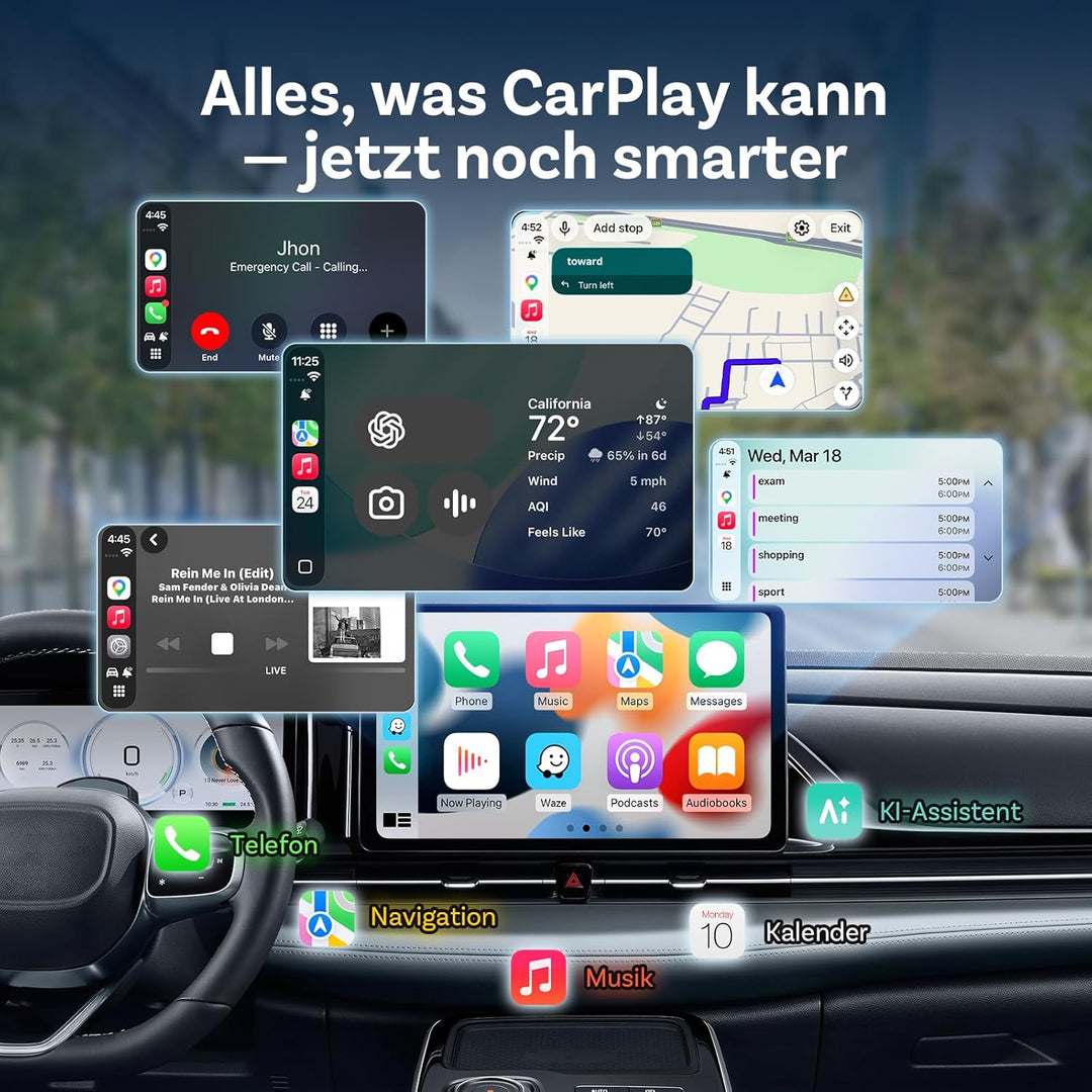 OTTOCAST MINI 3.0 Slim 2026 Upgrade Wireless CarPlay & Android Auto Adapter, 2-in-1 Dongle, Wandelt