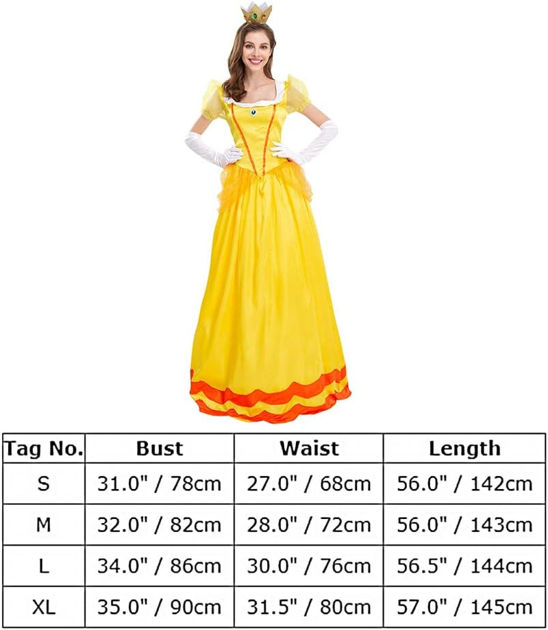 Prinzessin Peach Kostüm Cosplay Super Mario Bros Erwachsenenkostüm Kleid und Krone Prinzessin Deluxe