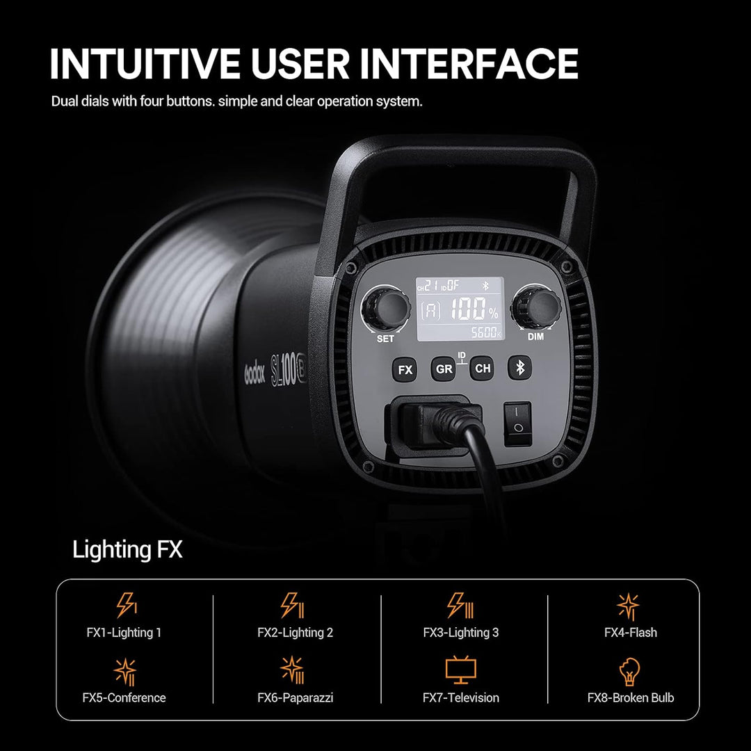 Godox SL100Bi LED Videolicht Bi-Color, TLCI 97+ CRI 96 +, 11 Lichteffekt, APP Bluetooth Steuerung, B