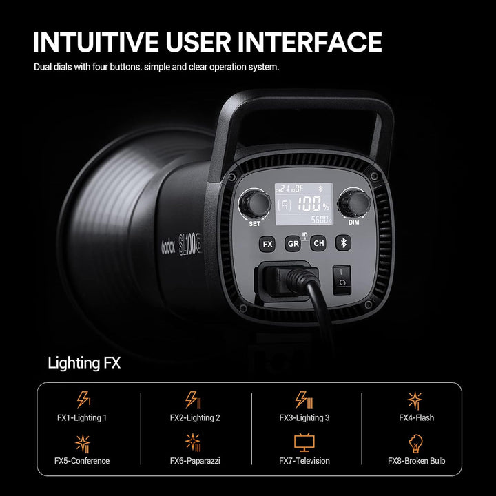 Godox SL100Bi LED Videolicht Bi-Color, TLCI 97+ CRI 96 +, 11 Lichteffekt, APP Bluetooth Steuerung, B