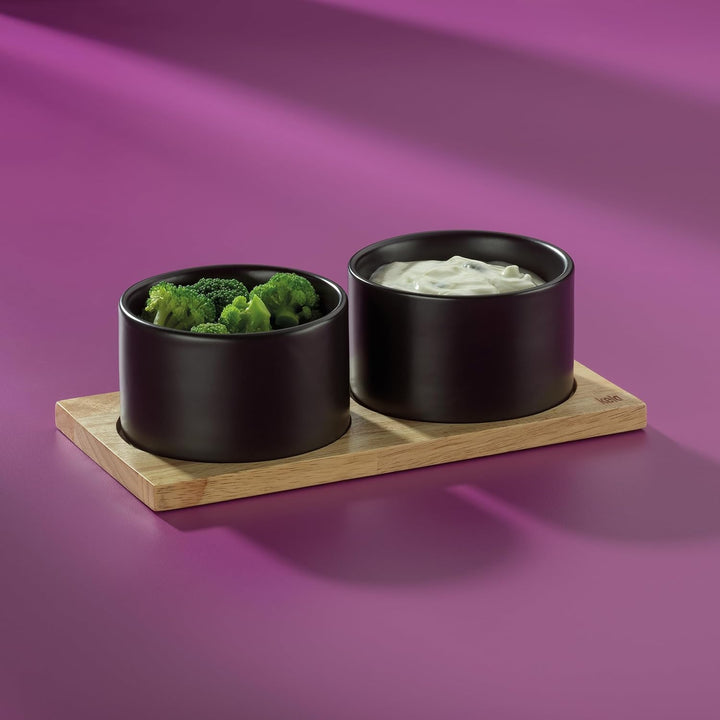 kela Servierschalen Set 3tlg GUNTEN, Keramik Snackschalen mit Servierplatte, rund, Fondue Dipschalen