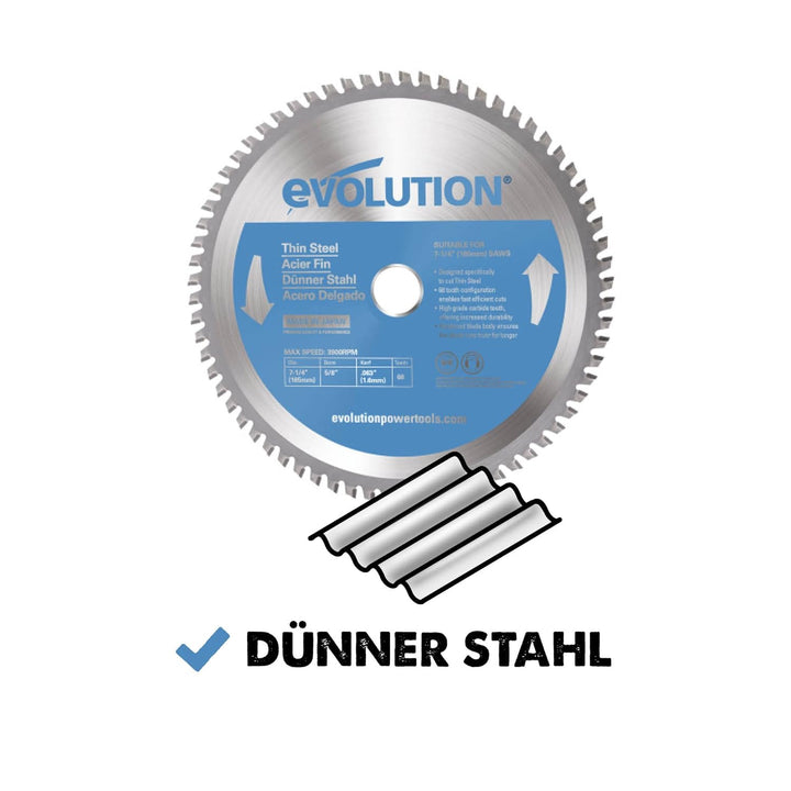 Evolution T185TCT-68CS - 185 mm Sägeblatt zum Schneiden von Dünnstahl - Metall-Sägeblatt mit 68 Zähn