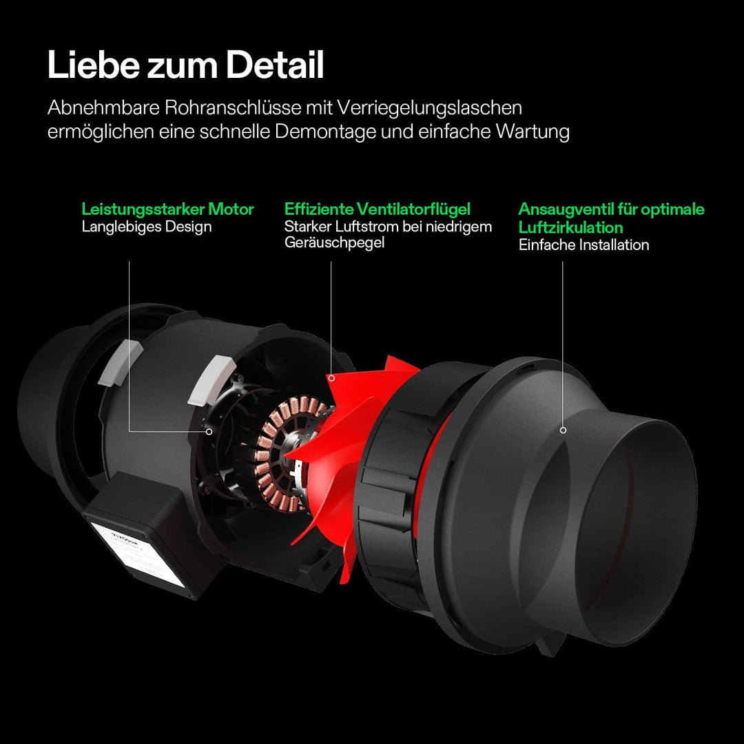 VIVOSUN Rohrventilator 100mm, 323m³/h EC-Motor leiser Rohrlüfter, Abluftventilator mit Geschwindigke