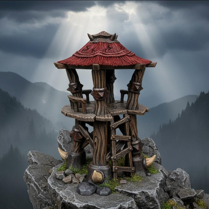 Orklager - Zweistöckiger Wachturm mit Leiter, Stapelbares Design, 28/32mm Massstab, Grau und Unbemal