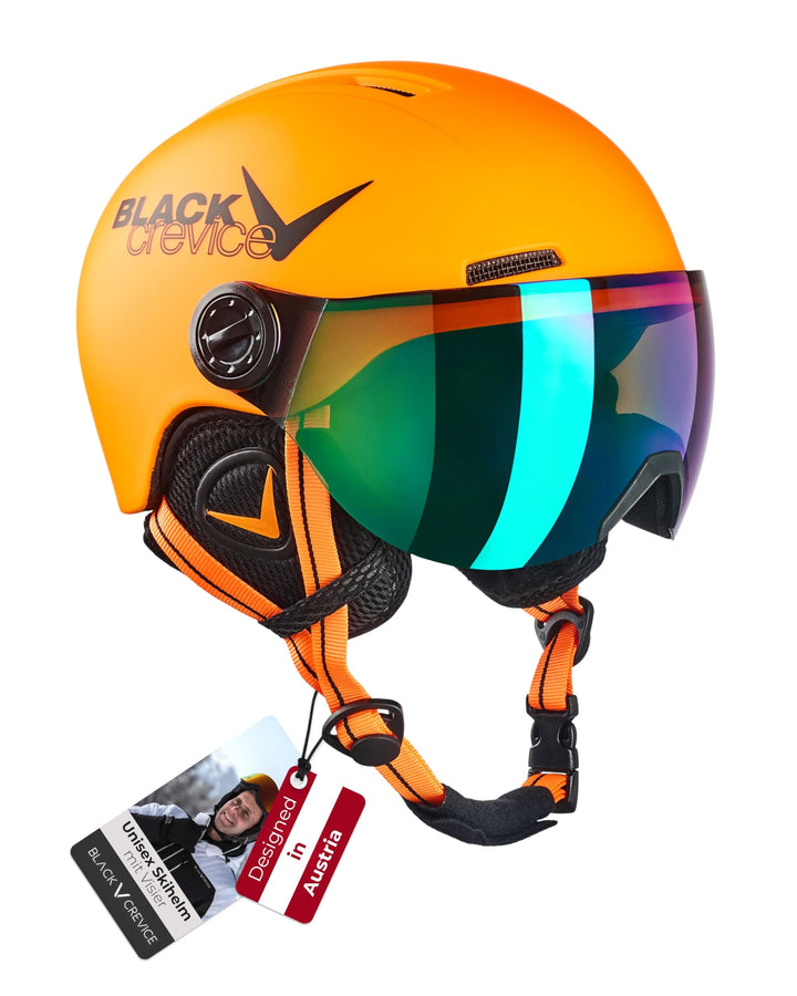 Black Crevice Kinder-Skihelm Leogang I Skihelm mit Visier im Pilotenstyle I Snowboardhelm für Jungen