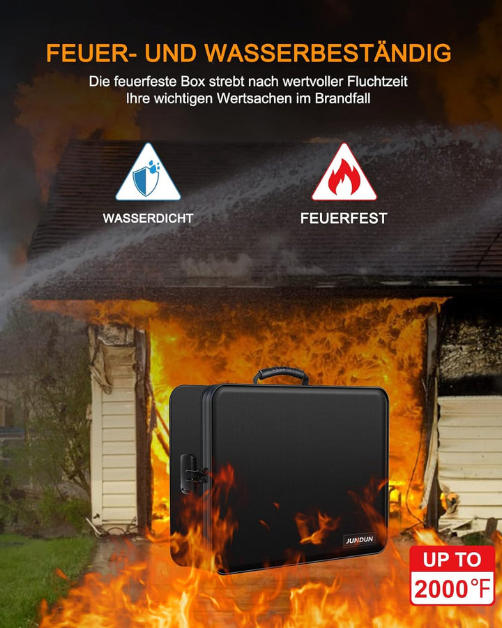 JUNDUN feuerfeste Dokumententasche mit Schloss, Aufbewahrungsbox mit 7 Fächern, Akten-Organizer, tra