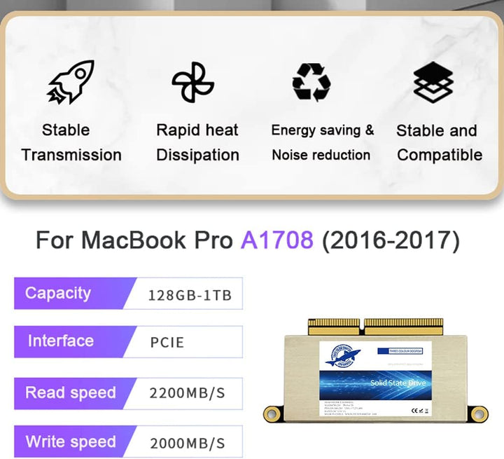 Dogfish 256GB SSD für MacBook Pro A1708 M.2 NVMe PCIe Gen3x4, interne Solid State Drive Upgrade für