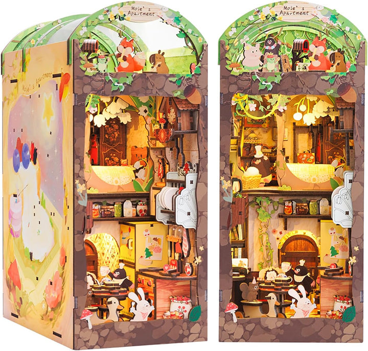CUTEBEE Book Nook Miniatur Haus Modellierung,DIY Puppenhäuser Miniatur Haus Kit mit Dust Cover,Bookn