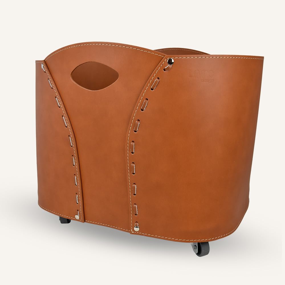 LIMAC Design VOLTA Holzkorb aus Leder, moderne Brennholztasche, Originale Kaminholztasche, Kaminholz