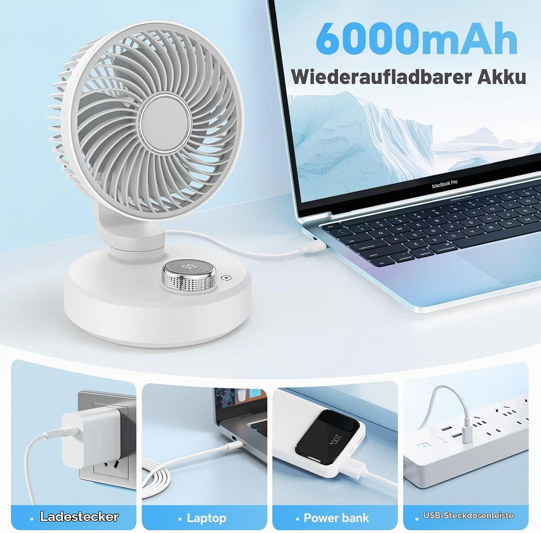 Tischventilator USB Ventilator Leise 6000mAh Akku Ventilator Kleiner Mini Tisch Ventilator Klein Des