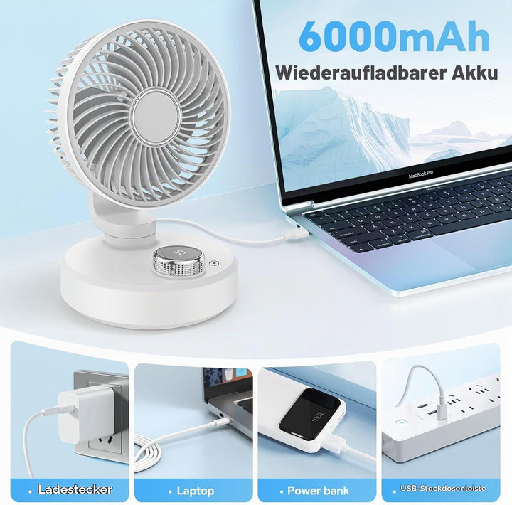 Tischventilator USB Ventilator Leise 6000mAh Akku Ventilator Kleiner Mini Tisch Ventilator Klein Des