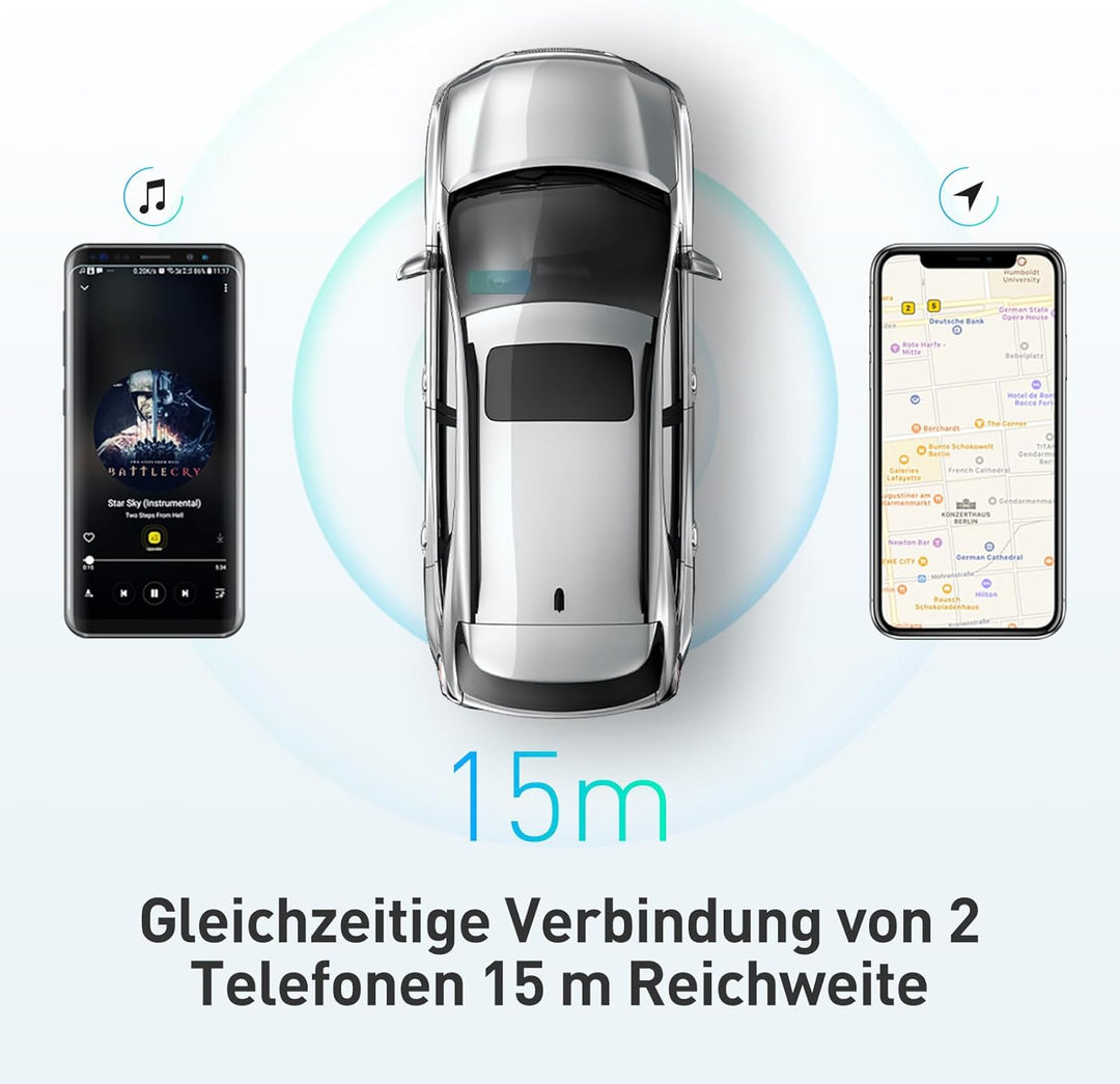 AGPTEK Freisprecheinrichtung für Auto, Bluetooth 5.0, integriertes Mikrofon, mit Clip für GPS, Musik