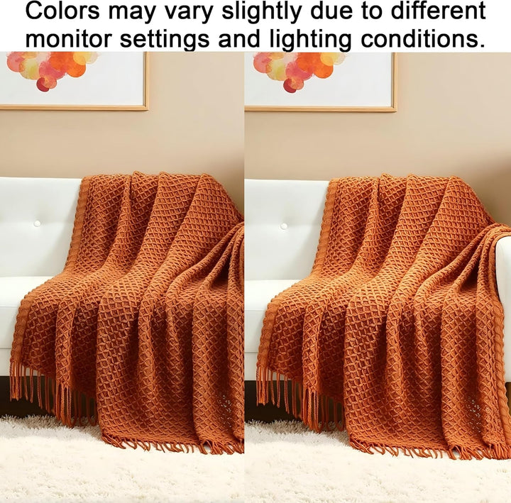 CREVENT Boho-Strickdecke im Landhausstil für Couch, Sofa, Sessel, Bett und Wohnkultur – weich, warm,
