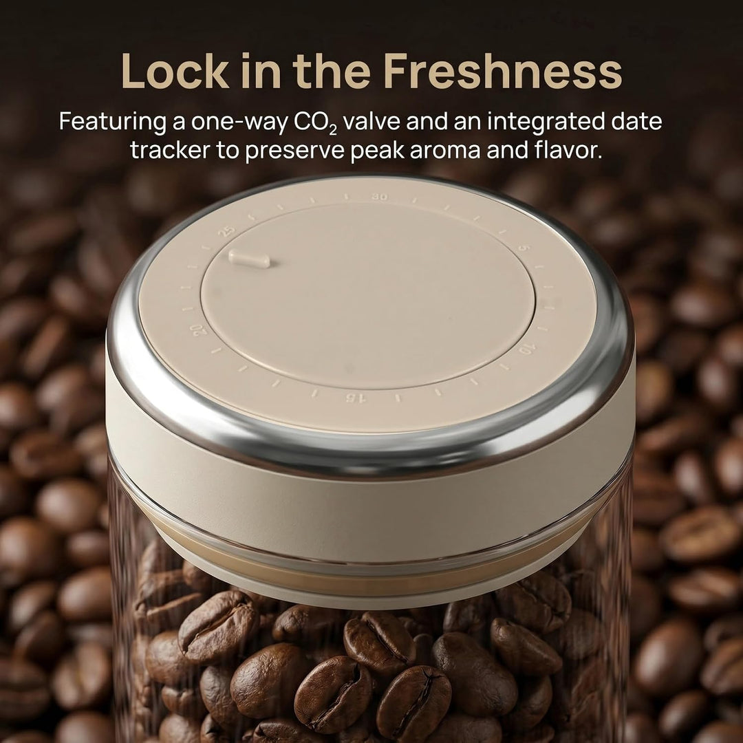 Zimoer Kaffeedose 1700ml aus Borosilikatglas – Luftdichter Vakuum Kaffeebehälter mit CO₂-Ventil, Aro