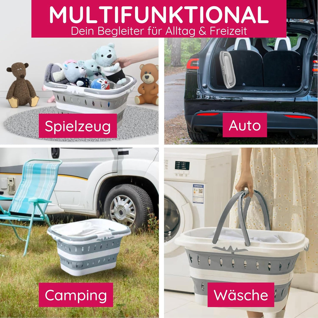 Suleno® Faltbarer Korb mit Griff 28L - Wäschekorb faltbar - Platzsparender Aufbewahrungsbehälter - E