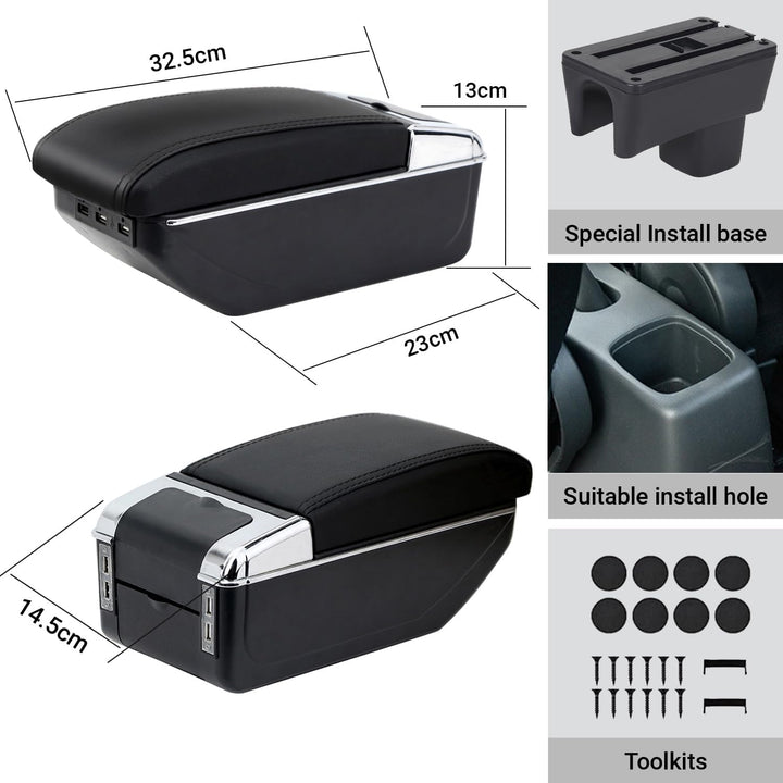 für Swift 2005-2018 Armlehne Mittelkonsole Aufbewahrungsbox Doppelschicht Mit Getränkehalter Schwarz
