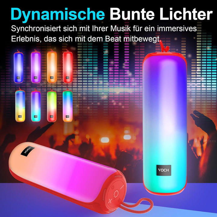 VOCH Tragbarer Bluetooth Lautsprecher mit RGB Licht, 40W Stereo Sound, Bluetooth 5.3, TWS Pairing, I