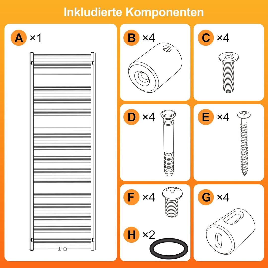 YEAUPE PRO Badheizkörper 1800x600 mm Wandmontiert, Handtuchheizkörper Handtuchhalter Handtuchwärmer