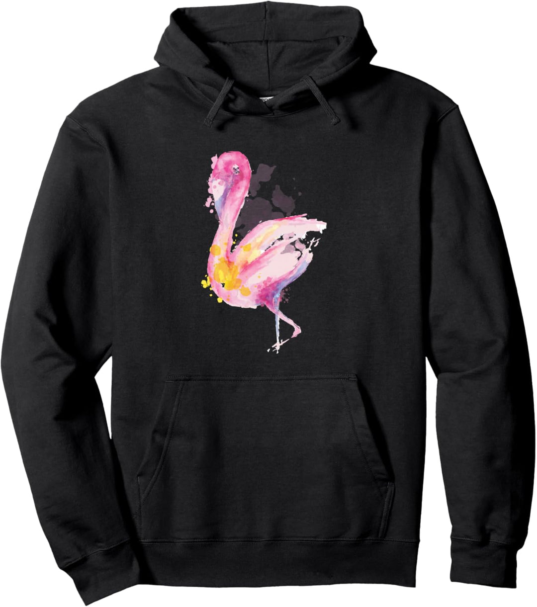 Wasserfarben Flamingo Design in Pink, Lila, Blau und Gelb Pullover Hoodie