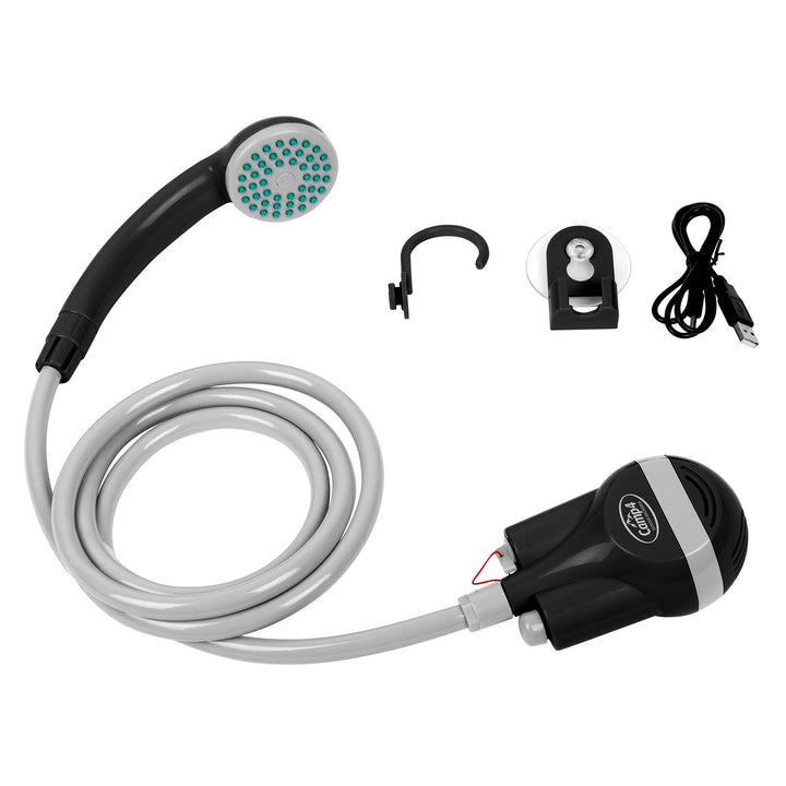 Akku Dusche Camping, 5 Volt USB, inkl. Tauchpumpe mit Filter, 2 Meter Schlauch, 60 cm USB-Ladekabel,