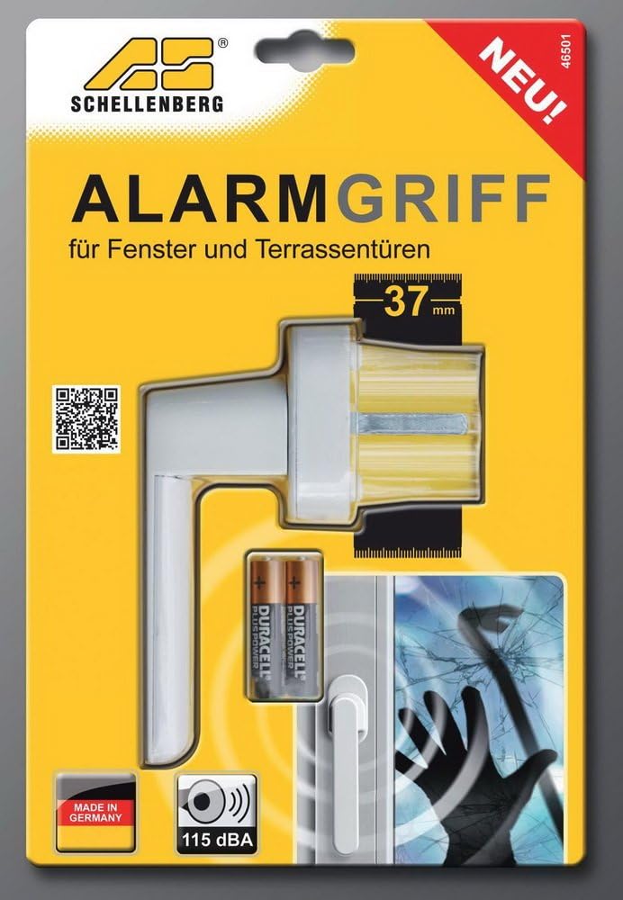 Schellenberg 46501 Sicherheits-Alarmgriff für Fenster, Balkon- und Terassentüren, 37 mm Stiftlänge,