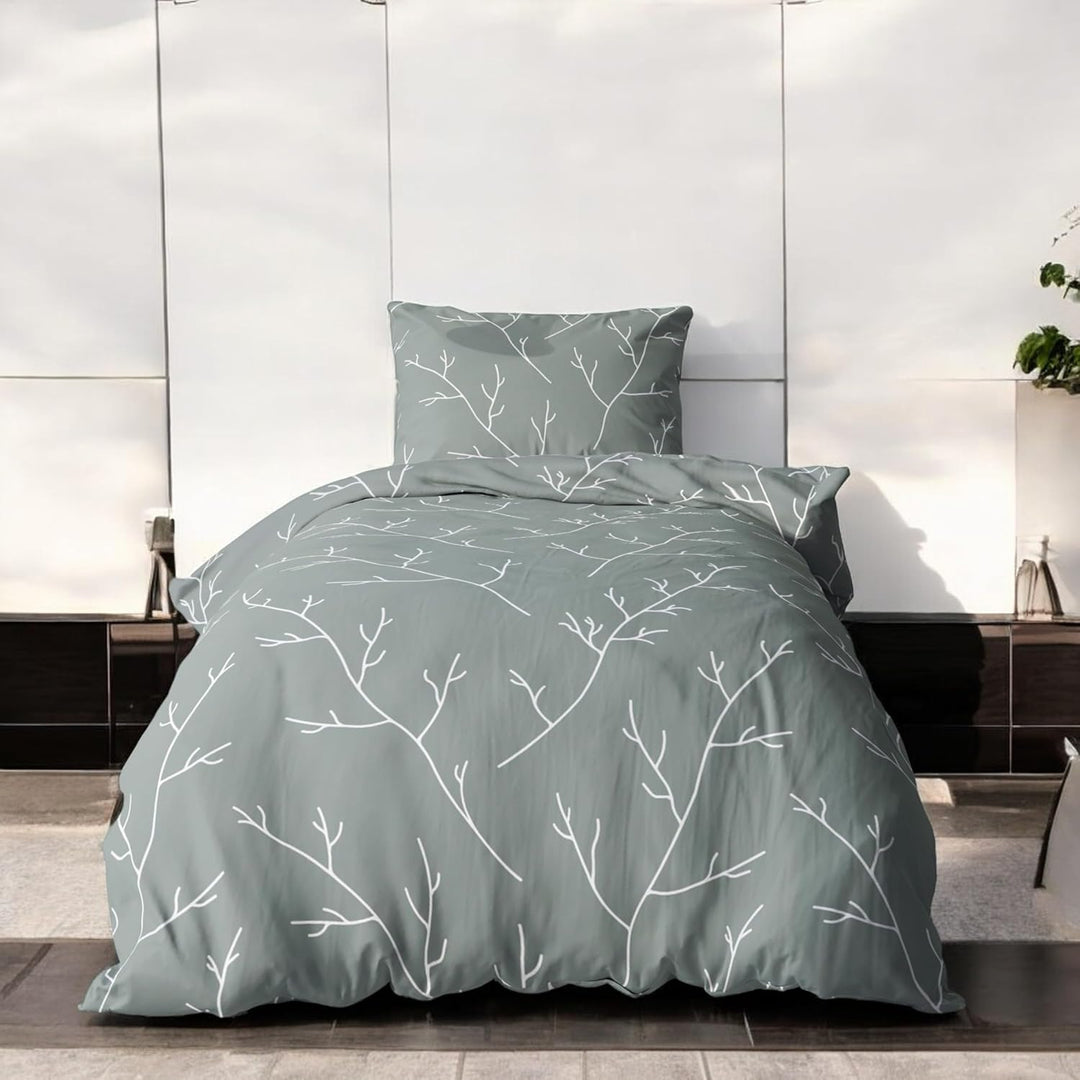LINKHOFF Bettwäsche 135x200-100% Baumwolle + 80x80cm 2tl. Zweigemuster in Grün/Weiss Bettwäsche Äste