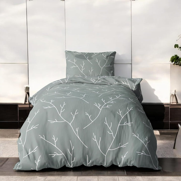 LINKHOFF Bettwäsche 135x200-100% Baumwolle + 80x80cm 2tl. Zweigemuster in Grün/Weiss Bettwäsche Äste
