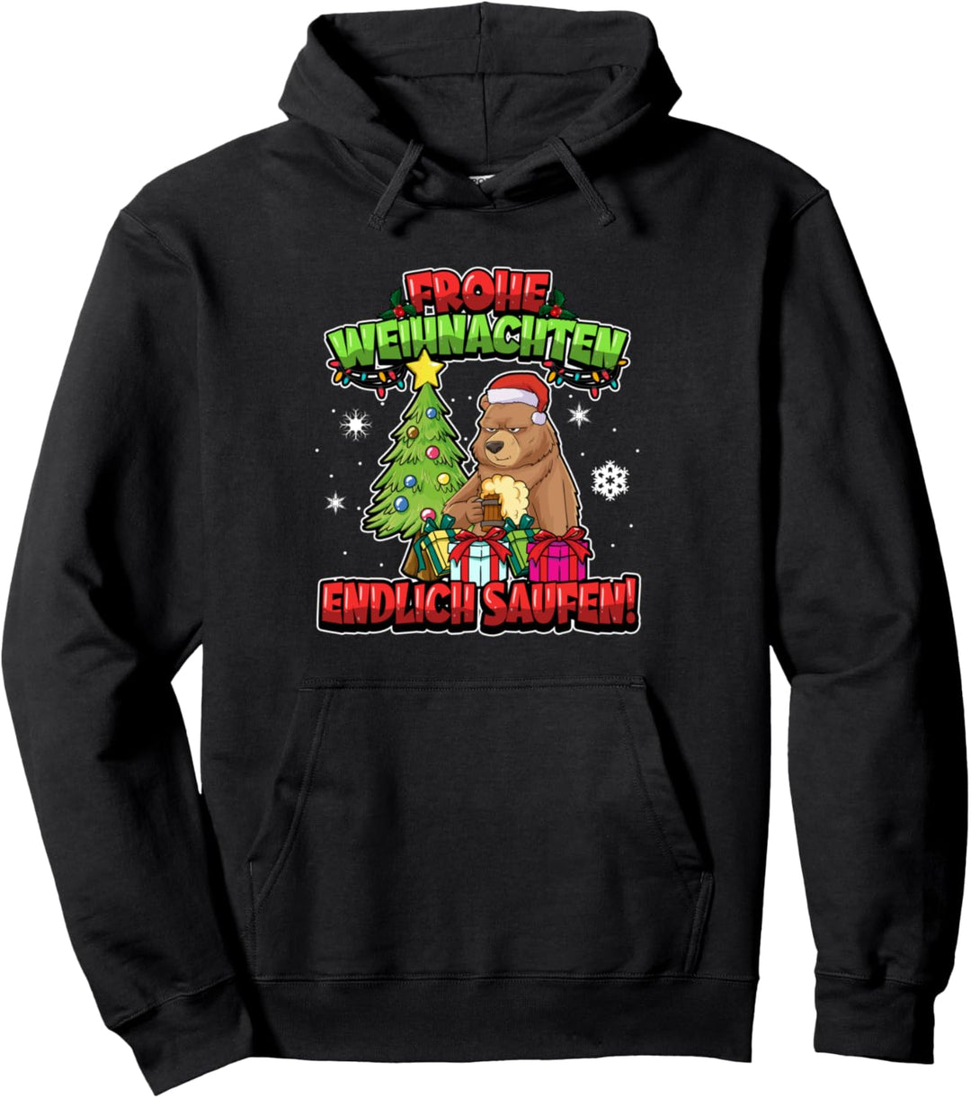 Frohe Weihnachten Bär Endlich Saufen Weihnachtsmarkt Spruch Pullover Hoodie