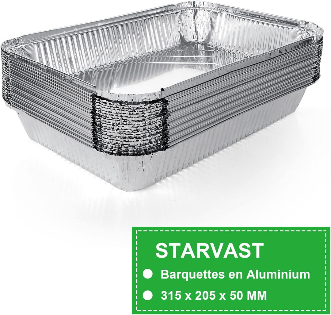 SENENQU 30 Stück Grill Aluschalen Gross 2200ML, Grillschalen Aluminium 31,5 x 21 x 5 CM, Einweg Alum