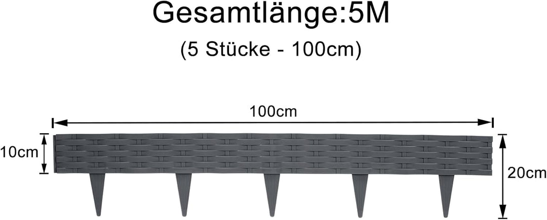 YUENFONG 5m Beeteinfassung Rasenkante Biegbarer Beetumrandungen Kunststoff Rasenkanten, Rattan-Optik