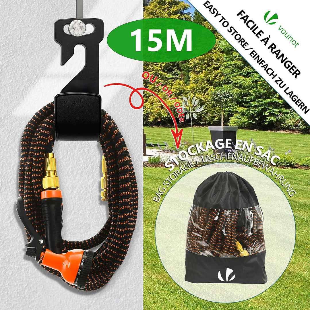 VOUNOT Flexibler Gartenschlauch 15 m, Flexibel Wasserschlauch Dehnbarer mit 10 Sprühfunktionen, 1/2