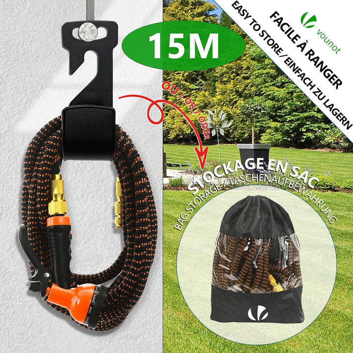 VOUNOT Flexibler Gartenschlauch 15 m, Flexibel Wasserschlauch Dehnbarer mit 10 Sprühfunktionen, 1/2