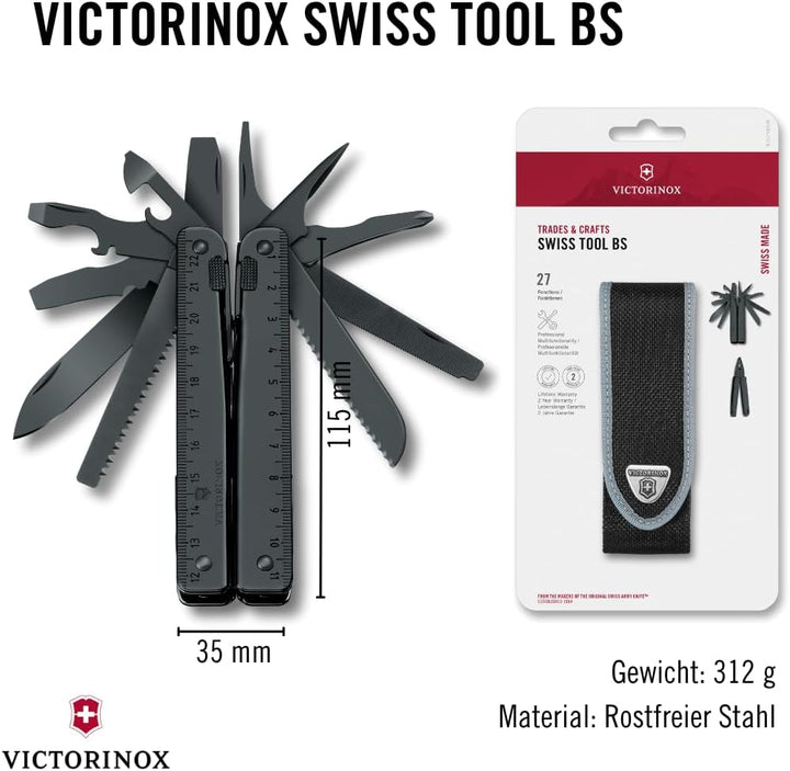 Victorinox Multifunktionstool, Swiss Tool BS mit Nylon-Gürteletui, Taschen Werkzeug, 27 Funktionen,
