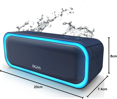 DOSS Bluetooth Lautsprecher, SoundBox Pro Musikbox Bluetooth, 20W, Mehrfarbige Lichter, IPX5-Wasserd