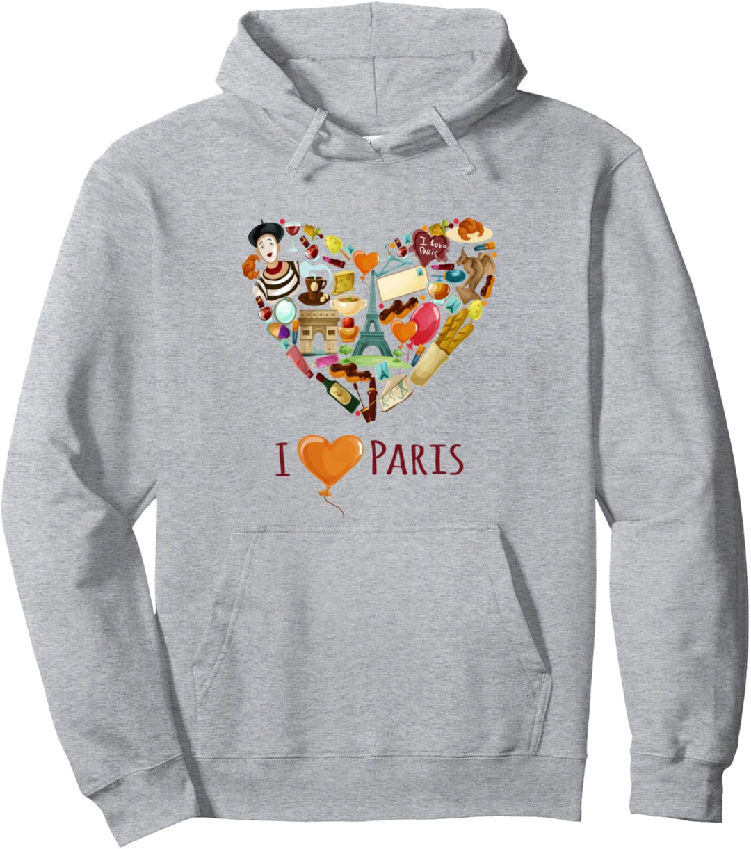 I Love Paris, Lovely Paris France Eiffel Tower Illustration Pullover Hoodie