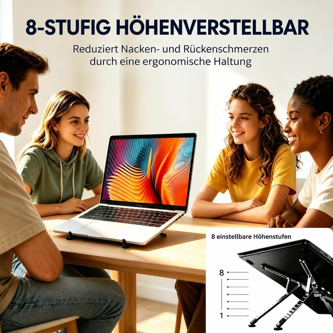 Faltbarer Laptop-Ständer mit N52 Magnet-Handyhalterung, 4-in-1 | Tragbarer Aluminium Computer-Stände