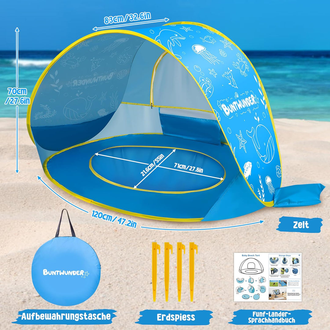 JONRRYIN Pop-up Strandmuschel Baby, Strandzelt mit UV-Schutz 50+, Tragetasche & 4 Heringen, Leichtes
