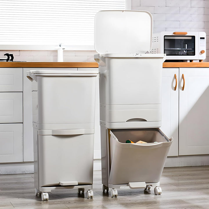 Warmiehomy Mülleimer Küche 2 Fächer, 38L Recycling Grosse Abfalleimer aus Kunststoff Mülltrennsystem