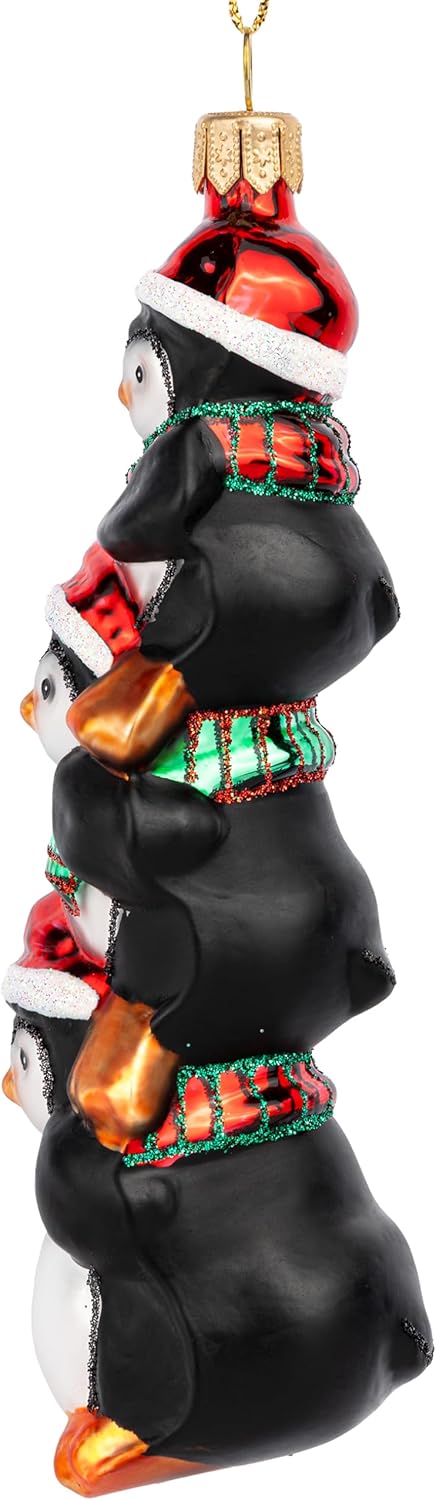 SIKORA Pinguin Turm besondere Weihnachtskugel Glas Christbaumschmuck Deko Figur Weihnachten Anhänger
