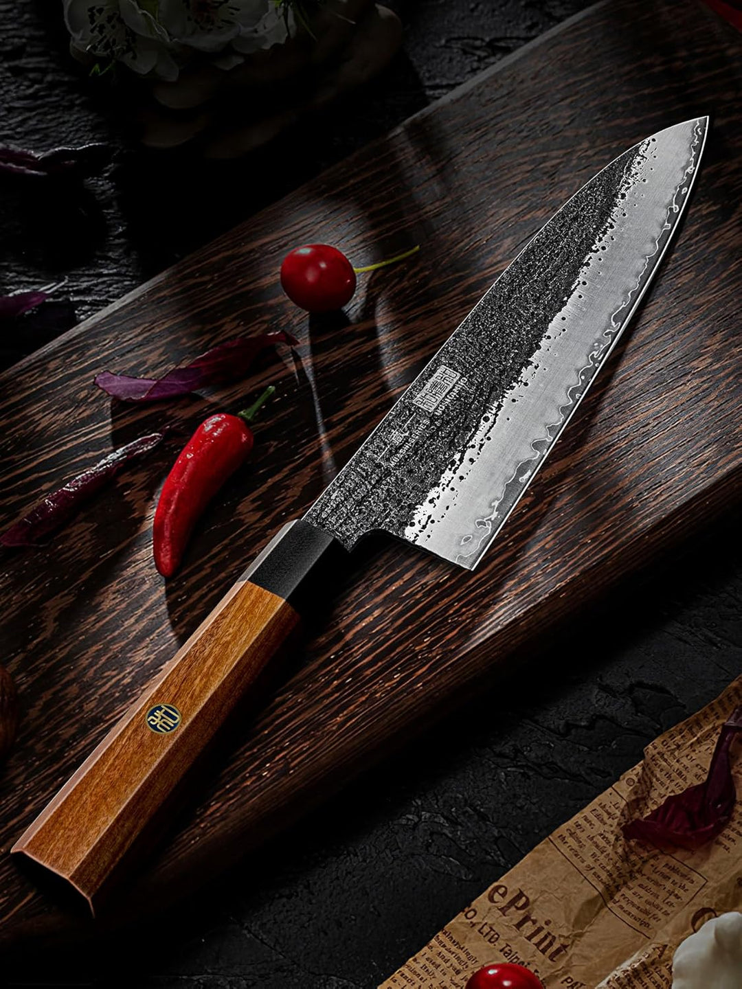 HOSHANHO 20cm Kochmesser, 9-Lagiges Küchenmesser Aus 10CR15MOV-Kohlenstoffstahl, Japanisches Gyuto K
