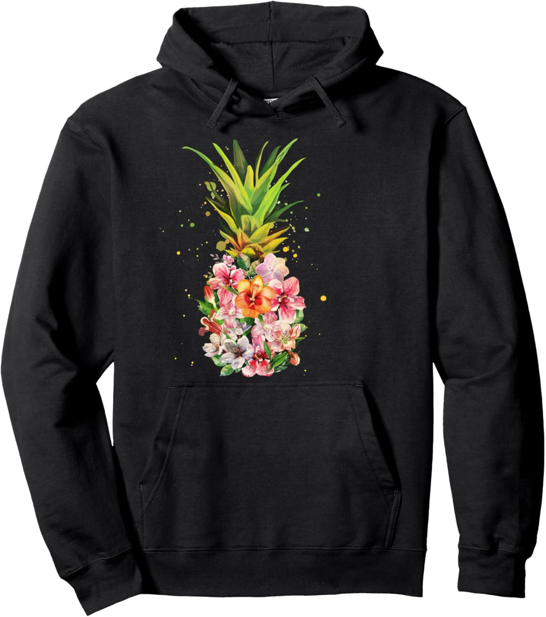 Pineapple Flowers Women Aloha Hawaii Vintage Hawaiian Floral Pullover Hoodie