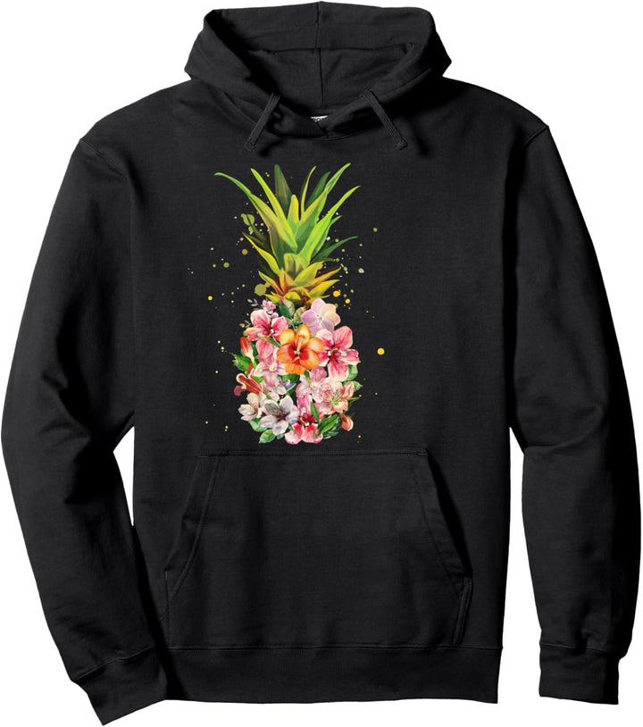 Pineapple Flowers Women Aloha Hawaii Vintage Hawaiian Floral Pullover Hoodie