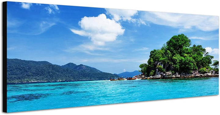 Paul Sinus Art Panoramabild auf Leinwand und Keilrahmen 150x50cm Thailand Meer Wolkenhimmel Natur