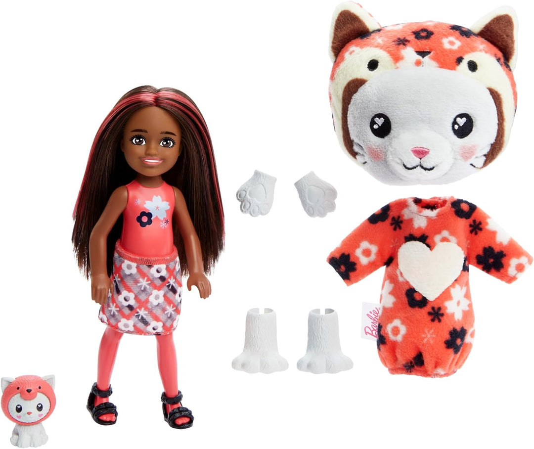 BARBIE Cutie Reveal Puppe - Chelsea-Puppe mit langem braunem Haar und 6 Überraschungen, Plüschtierfr