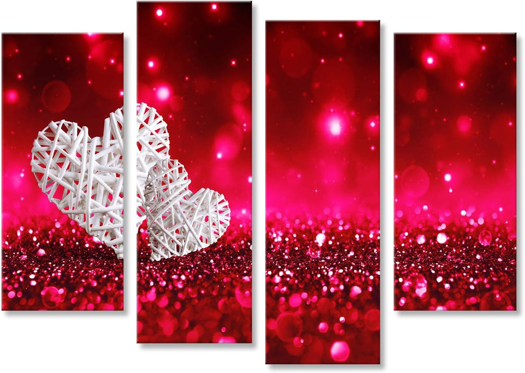 islandburner, Bild auf Leinwand Zwei Weidenherzen auf rotem, funkelndem Glitzer Wandbild Poster Lein