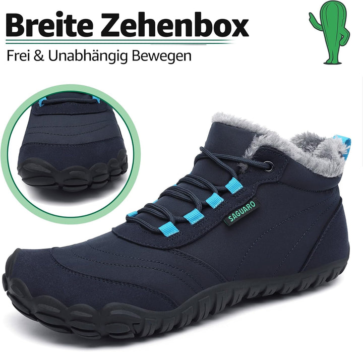 SAGUARO Winter Barfussschuhe Warm Gefüttert Winterschuhe für Damen Herren,EU Gr.36-48 38 EU Dunkelbl
