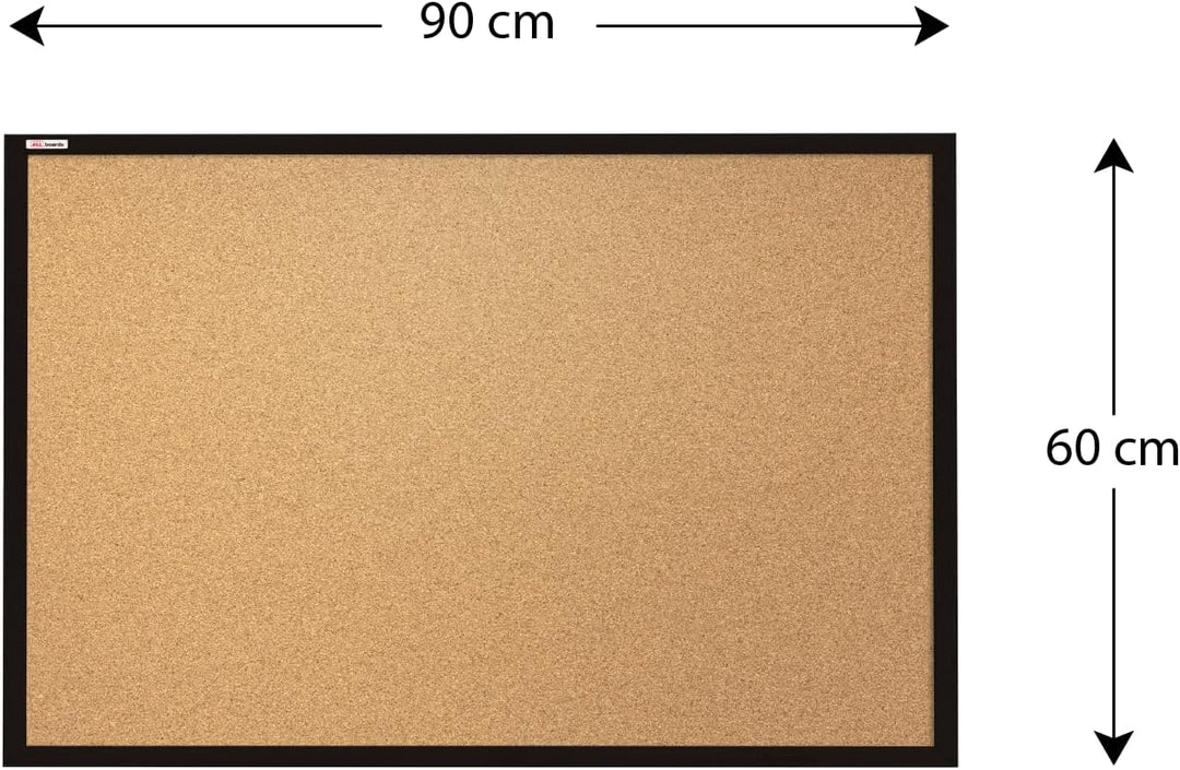 ALLboards Pinnwand mit Schwarzer Holz Rahmen 90x60cm Korktafel Korkwand Pinnwand Kork Farbiger Natur